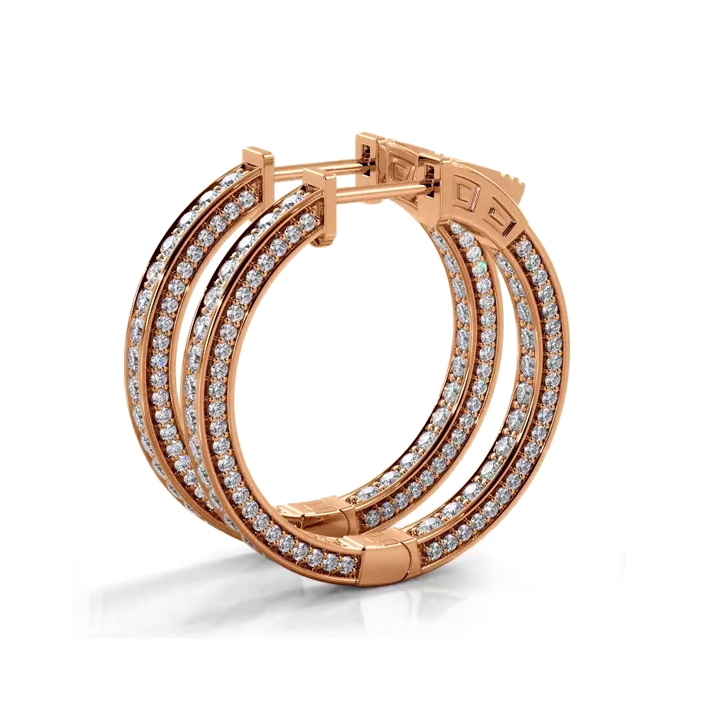 2.0 ctw. Three Sided Inside Out Diamond Hoop Earrings - 14K Rose Gold - E-F Color VS1-VS2 Clarity
