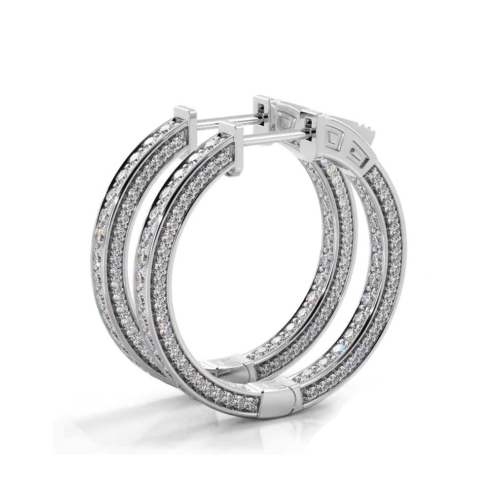 2.0 ctw. Three Sided Inside Out Diamond Hoop Earrings - 14K White Gold - H-I Color I1-I2 Clarity