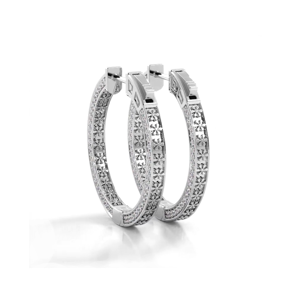 2.0 ctw. Three Sided Inside Out Diamond Hoop Earrings - 14K White Gold - G-H Color SI1-SI2 Clarity