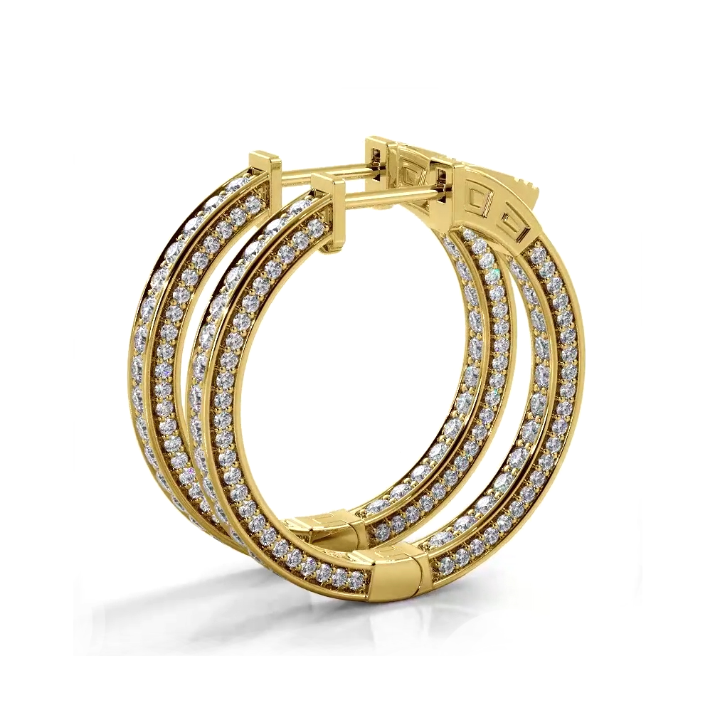 2.0 ctw. Three Sided Inside Out Diamond Hoop Earrings - 14K Yellow Gold - E-F Color VS1-VS2 Clarity