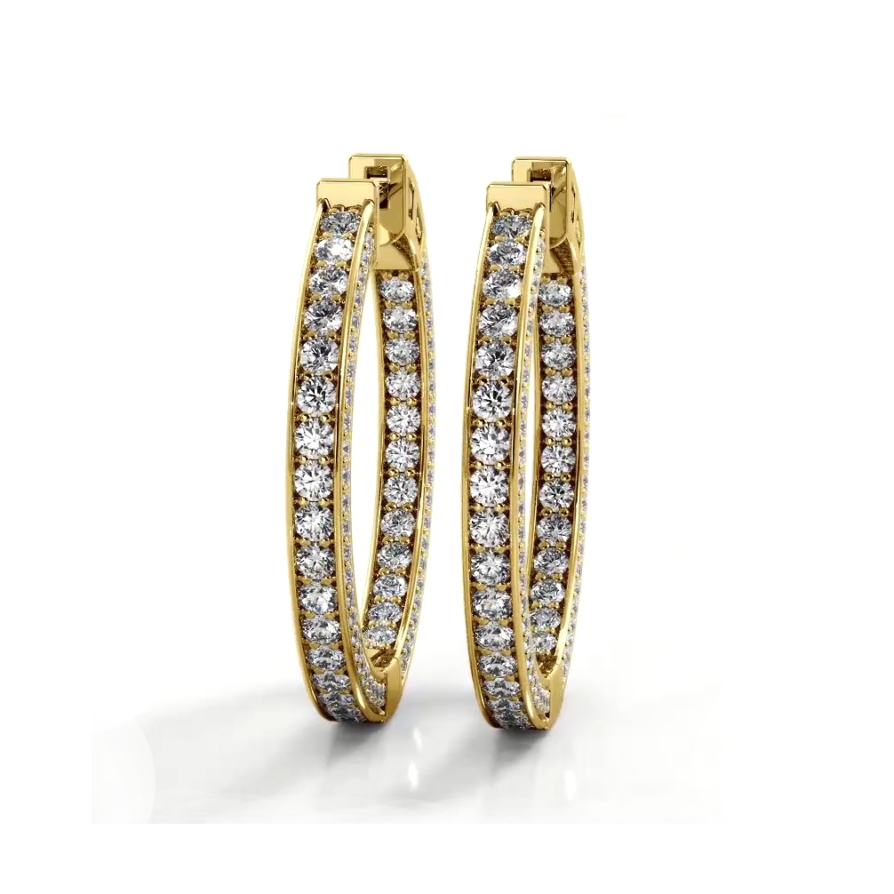 2.0 ctw. Three Sided Inside Out Diamond Hoop Earrings - 14K Yellow Gold - H-I Color I1-I2 Clarity