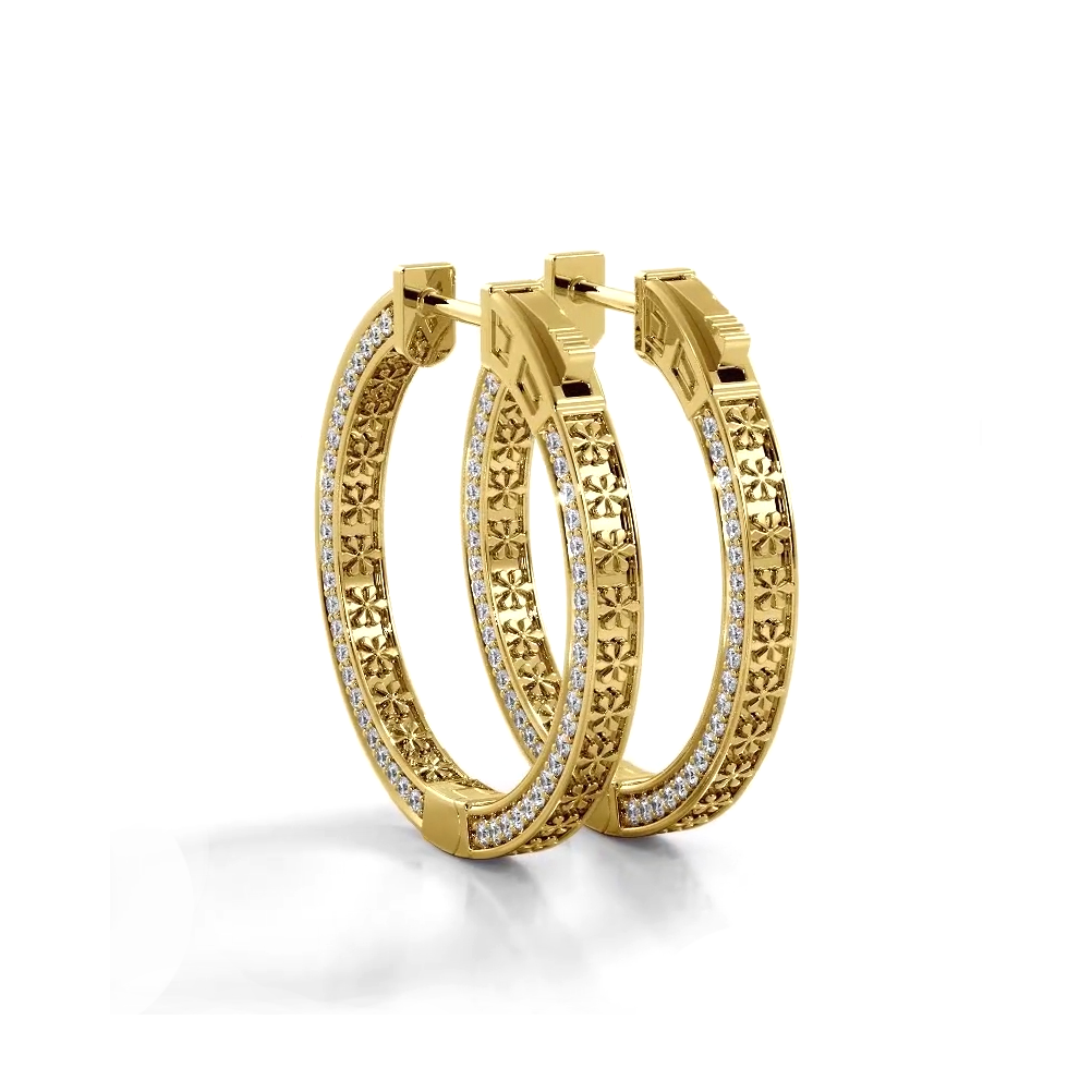 2.0 ctw. Three Sided Inside Out Diamond Hoop Earrings - 14K Yellow Gold - G-H Color SI1-SI2 Clarity