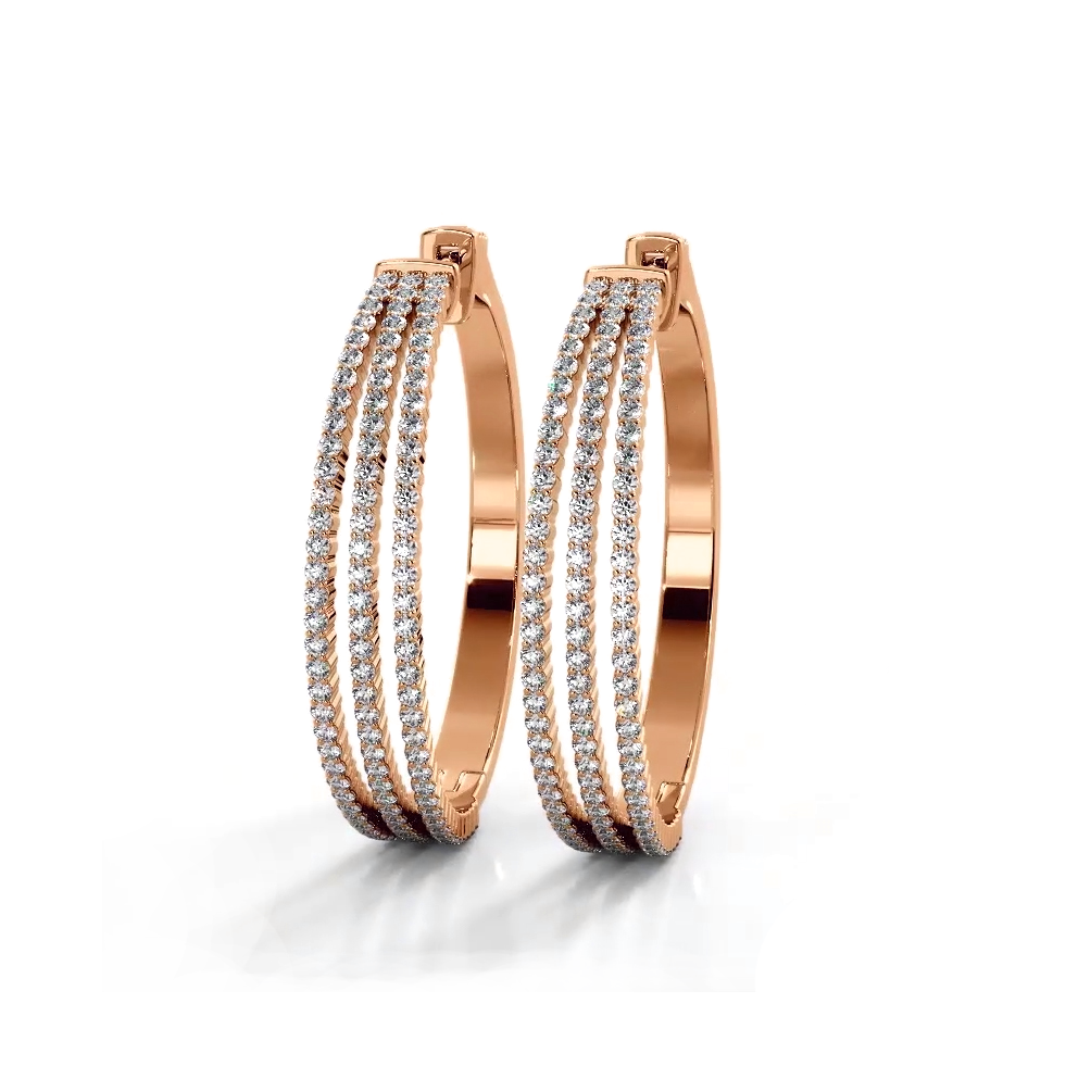 1.70 ctw. Three Separate Row Diamond Hoop Earrings - 14K Yellow Gold - F-G Color VS1-VS2 Clarity