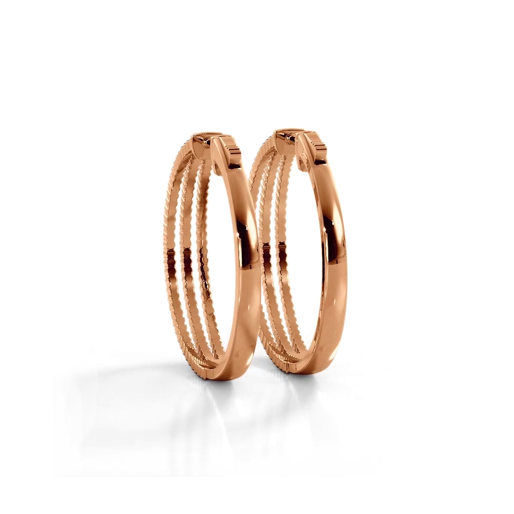 1.70 ctw. Three Separate Row Diamond Hoop Earrings - 14K Rose Gold - H-I Color I1-I2 Clarity