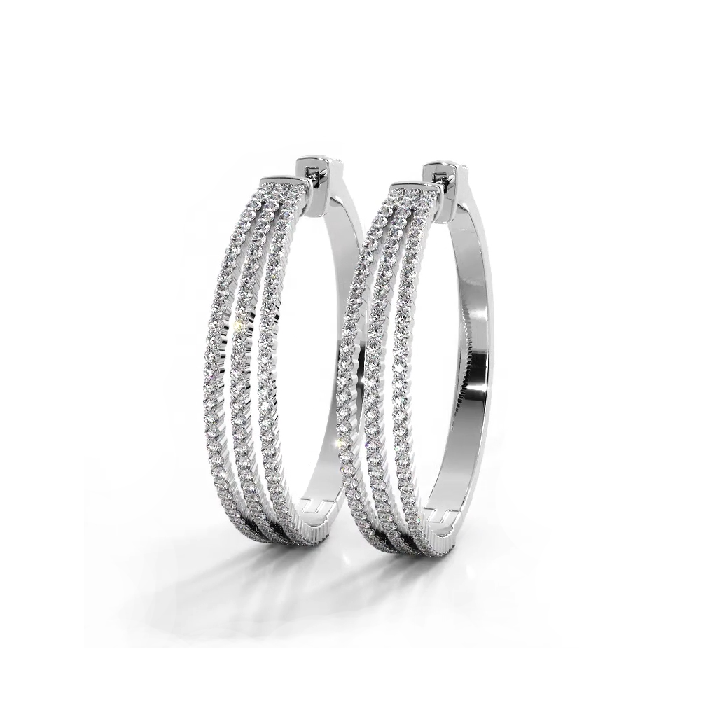 1.70 ctw. Three Separate Row Diamond Hoop Earrings