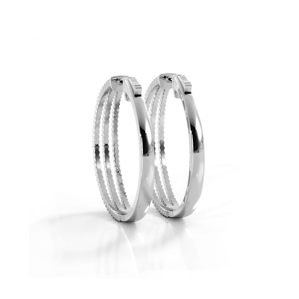 1.70 ctw. Three Separate Row Diamond Hoop Earrings - 14K White Gold - G-H Color SI1-SI2 Clarity