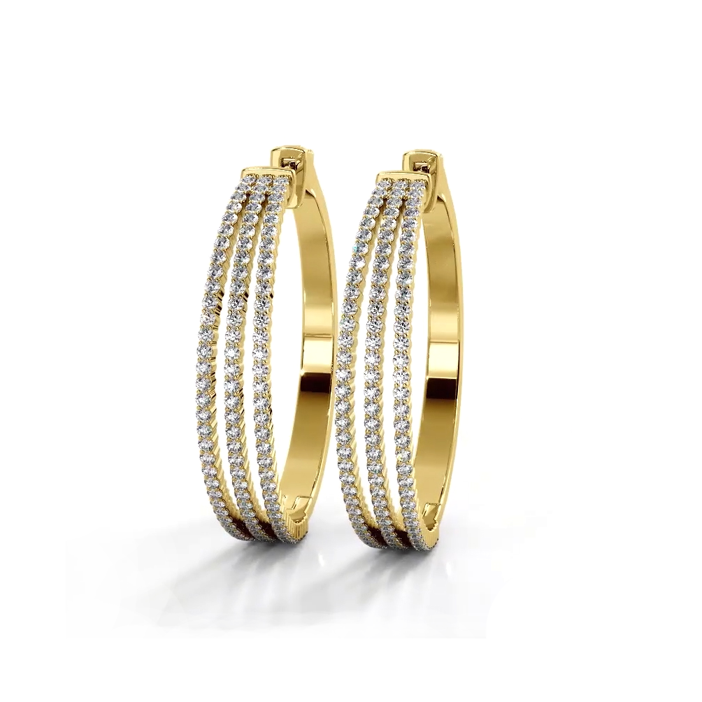 1.70 ctw. Three Separate Row Diamond Hoop Earrings - 14K Yellow Gold - E-F Color VS1-VS2 Clarity