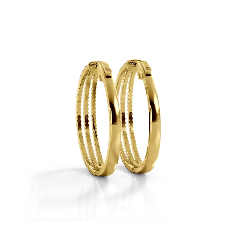 1.70 ctw. Three Separate Row Diamond Hoop Earrings - 14K Yellow Gold - G-H Color SI1-SI2 Clarity