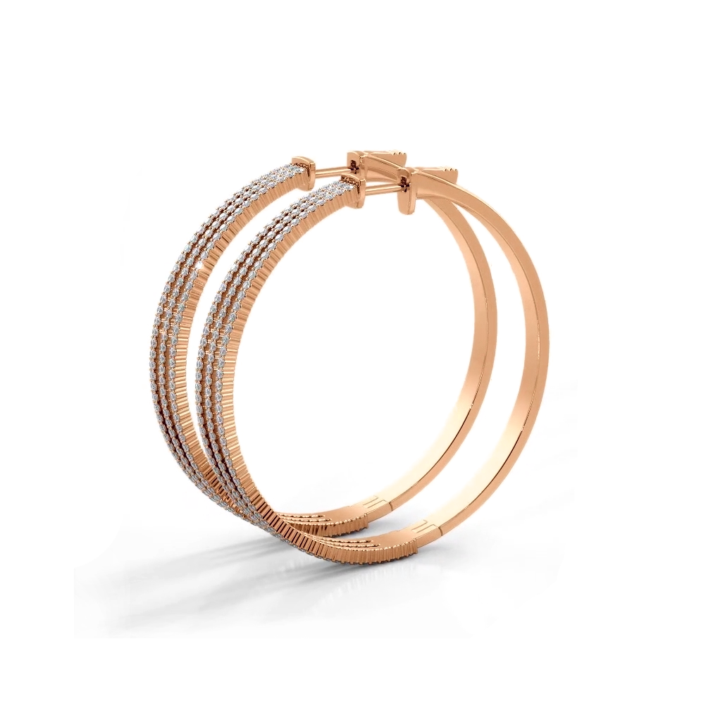 2.50 ctw. Large Three Row Diamond Hoop Earrings - 14K Rose Gold - E-F Color VS1-VS2 Clarity