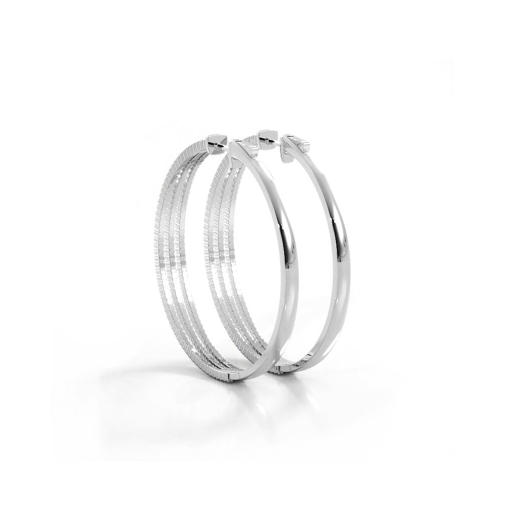 2.50 ctw. Large Three Row Diamond Hoop Earrings - 14K White Gold - F-G Color VS1-VS2 Clarity