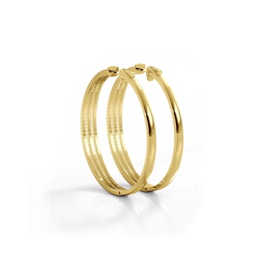 2.50 ctw. Large Three Row Diamond Hoop Earrings - 14K Yellow Gold - G-H Color SI1-SI2 Clarity