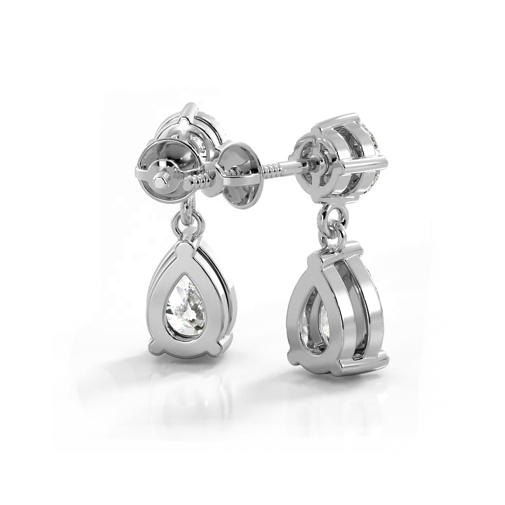 1.0 ctw. Alluring Round And Pear Shaped Drop Earrings Solitaire Style - 14K White Gold - F-G Color VS1-VS2 Clarity