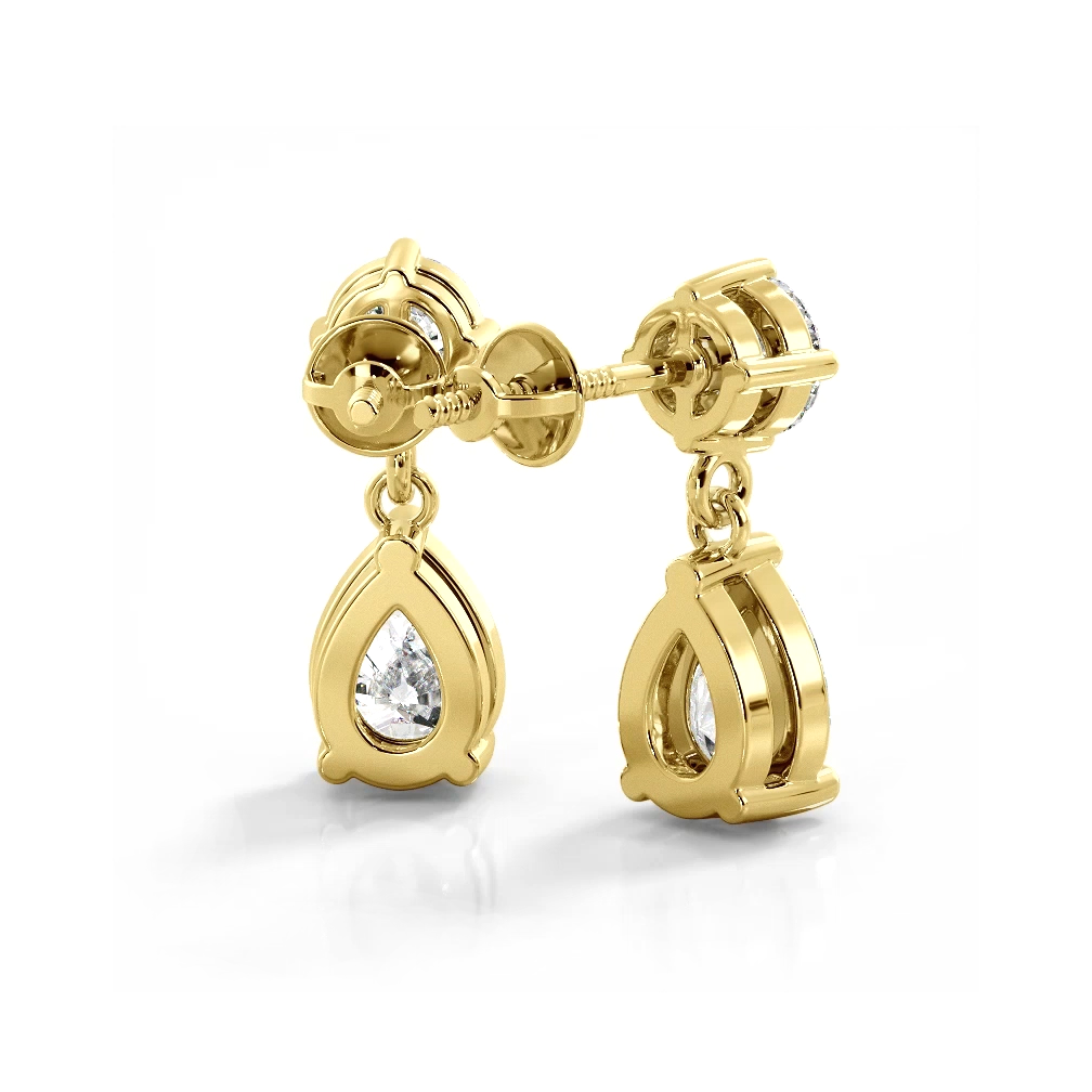 1.0 ctw. Alluring Round And Pear Shaped Drop Earrings Solitaire Style - 14K Yellow Gold - F-G Color VS1-VS2 Clarity