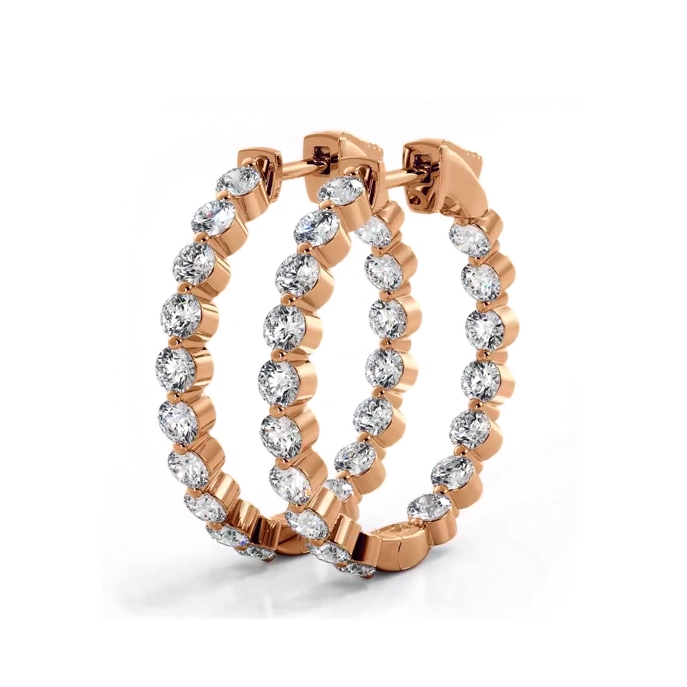 1.50 ctw. Floating Round Diamond Small Hoop Earrings - 14K Yellow Gold - H-I Color I1-I2 Clarity