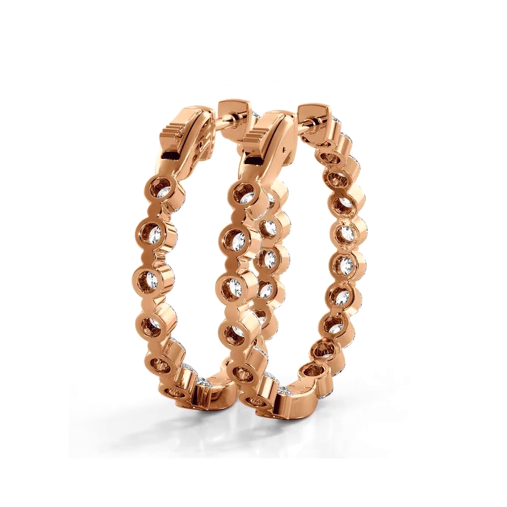 1.50 ctw. Floating Round Diamond Small Hoop Earrings - 14K Yellow Gold - G-H Color SI1-SI2 Clarity
