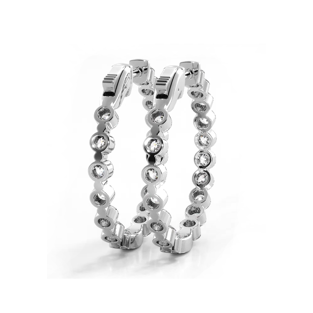 1.50 ctw. Floating Round Diamond Small Hoop Earrings - 14K White Gold - H-I Color I1-I2 Clarity