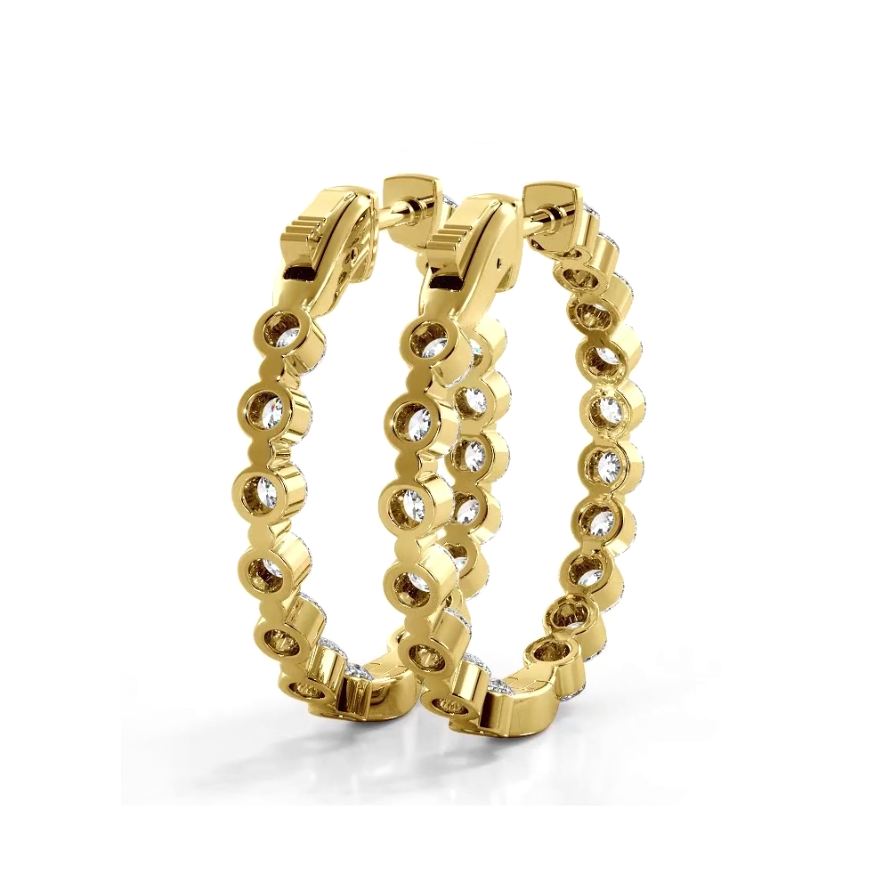 1.50 ctw. Floating Round Diamond Small Hoop Earrings - 14K Yellow Gold - E-F Color VS1-VS2 Clarity