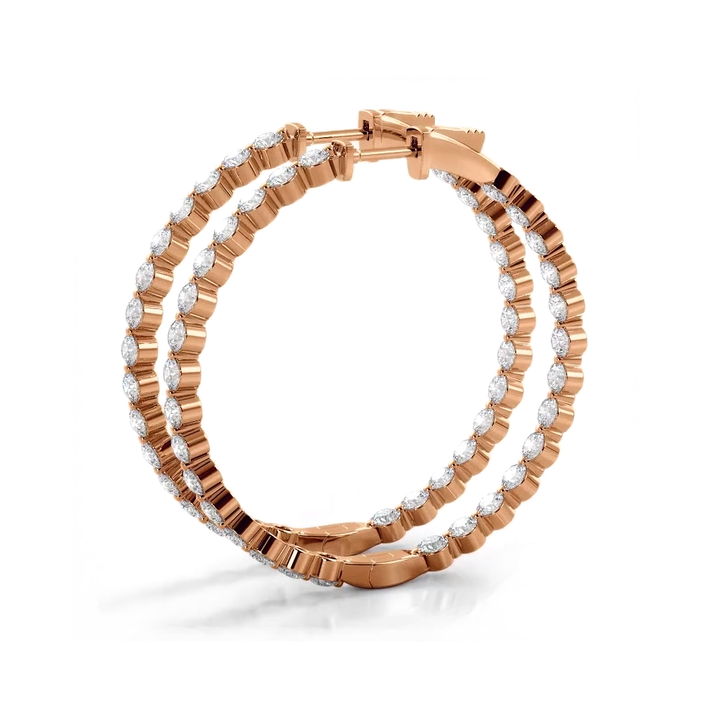 2.5 ct. Floating Diamond Large Hoop Earrings - 14K Rose Gold - E-F Color VS1-VS2 Clarity
