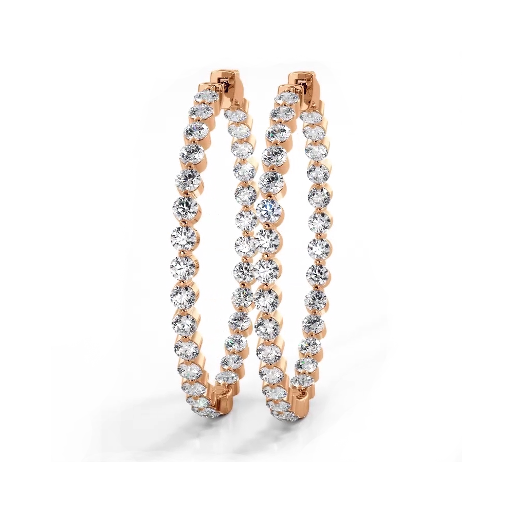 2.5 ct. Floating Diamond Large Hoop Earrings - 14K Yellow Gold - F-G Color VS1-VS2 Clarity