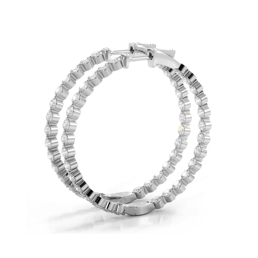 2.5 ct. Floating Diamond Large Hoop Earrings - 14K White Gold - H-I Color I1-I2 Clarity