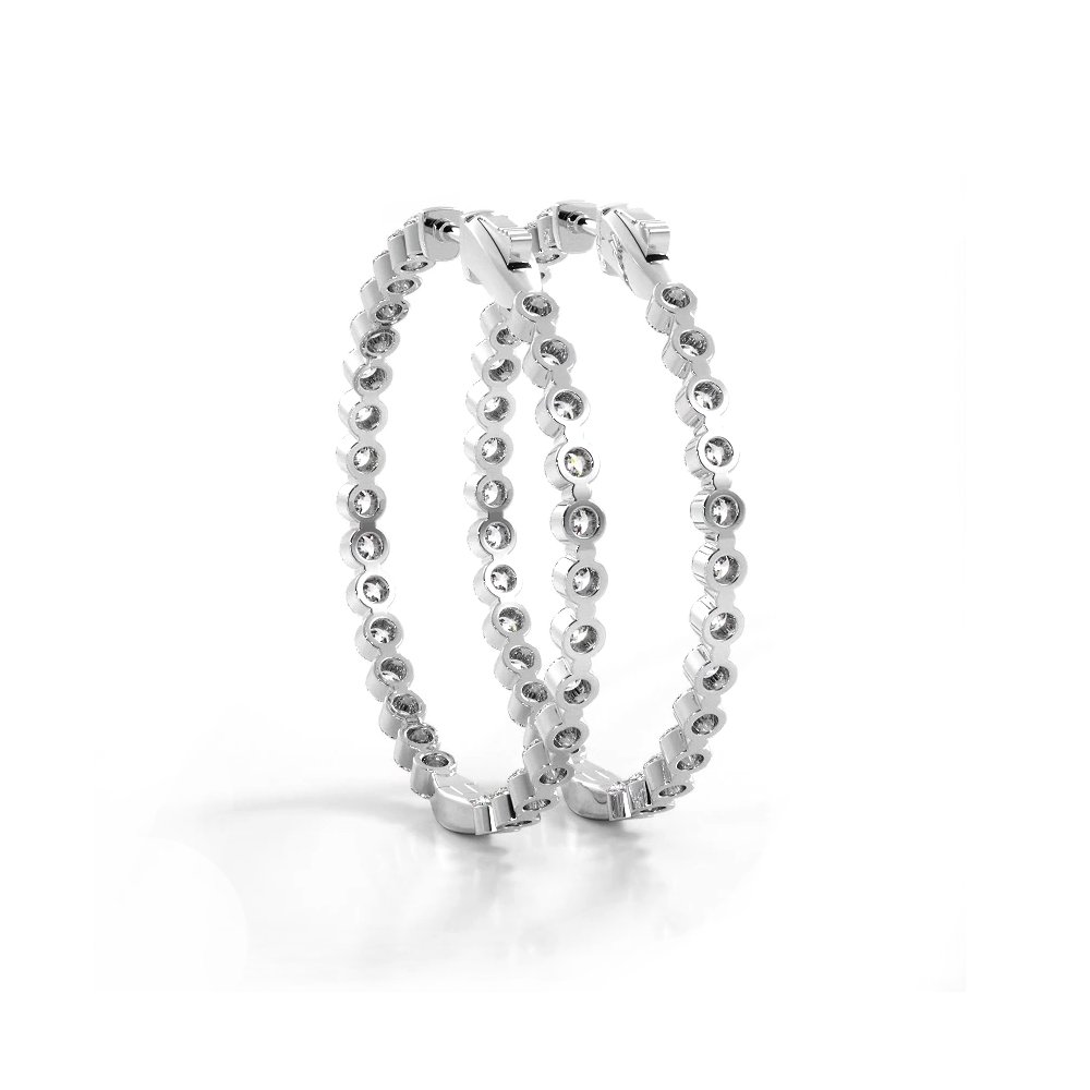 2.5 ct. Floating Diamond Large Hoop Earrings - 14K White Gold - F-G Color VS1-VS2 Clarity