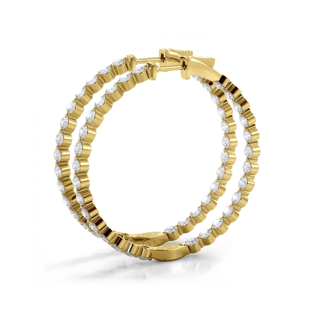 2.5 ct. Floating Diamond Large Hoop Earrings - 14K Yellow Gold - H-I Color I1-I2 Clarity