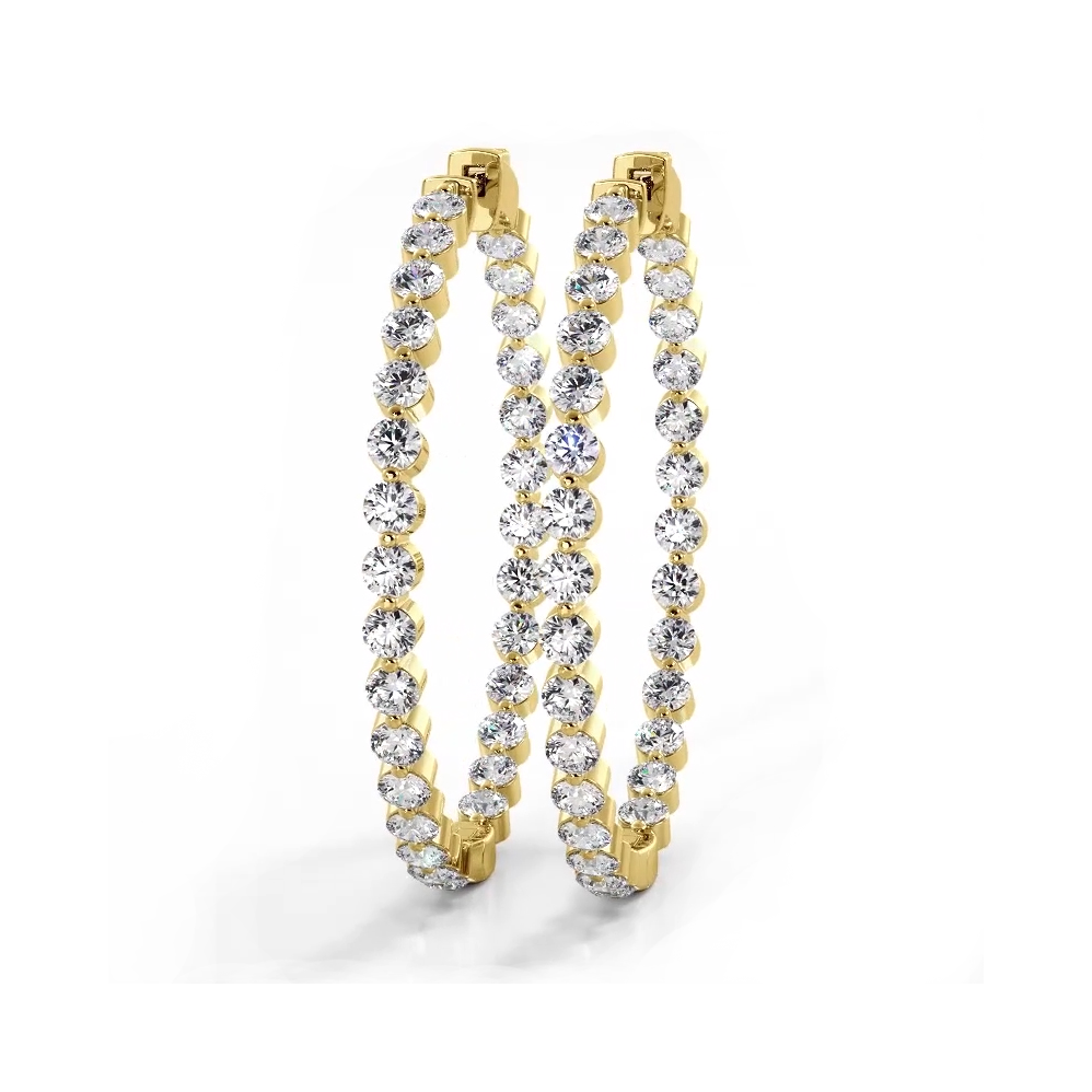 2.5 ct. Floating Diamond Large Hoop Earrings - 14K Yellow Gold - E-F Color VS1-VS2 Clarity
