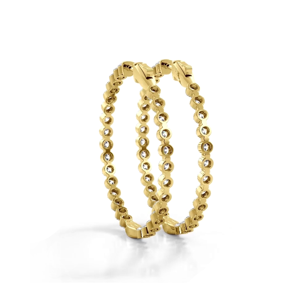 2.5 ct. Floating Diamond Large Hoop Earrings - 14K Yellow Gold - G-H Color SI1-SI2 Clarity