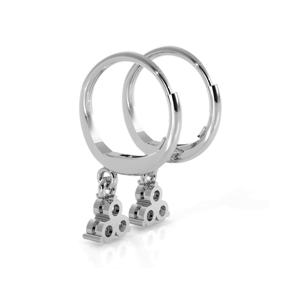 Trillium 0.70 ctw. Three Stone Dangle Round Diamond Hoop Earrings - 14K White Gold - H-I Color I1-I2 Clarity
