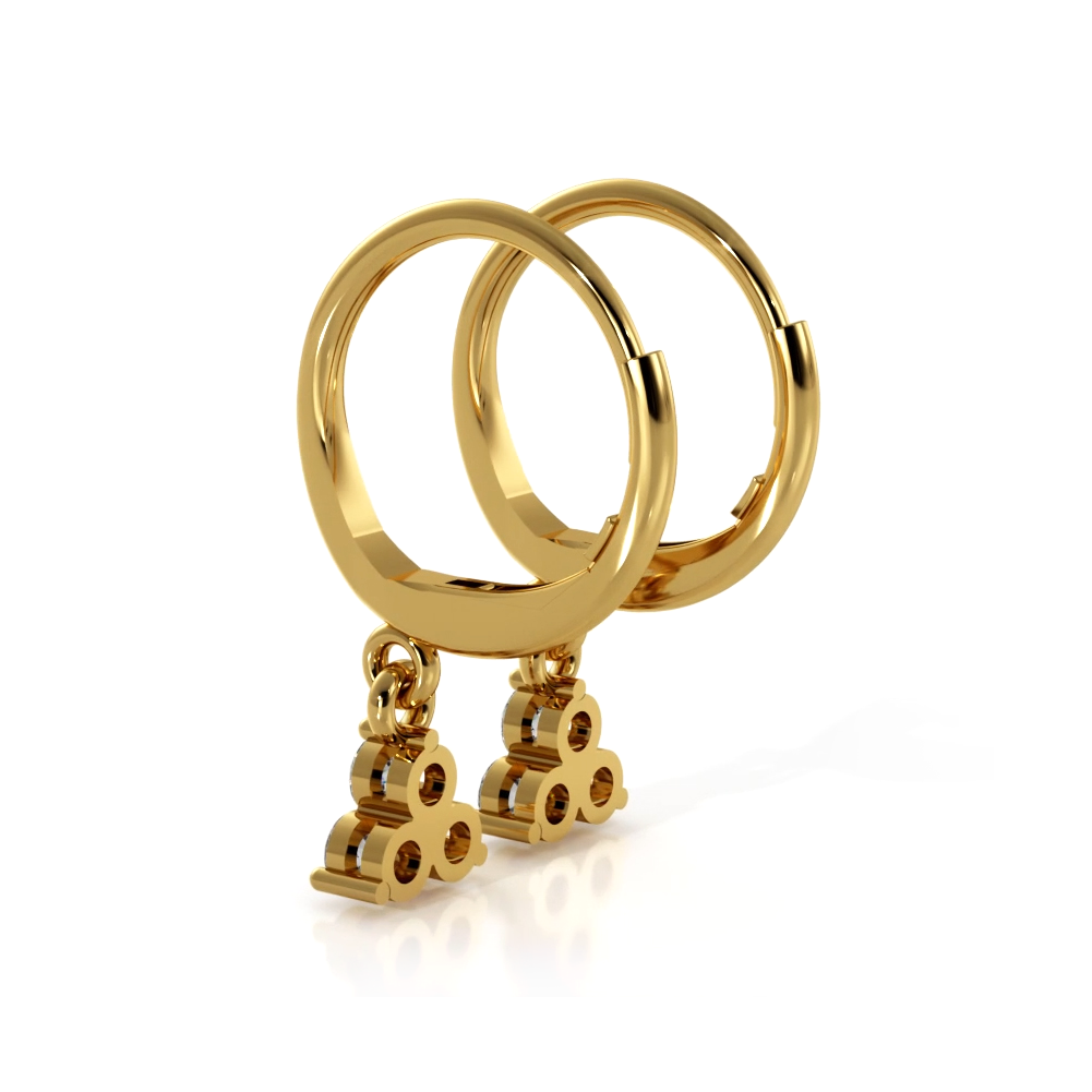 Trillium 0.70 ctw. Three Stone Dangle Round Diamond Hoop Earrings - 14K Yellow Gold - E-F Color VS1-VS2 Clarity