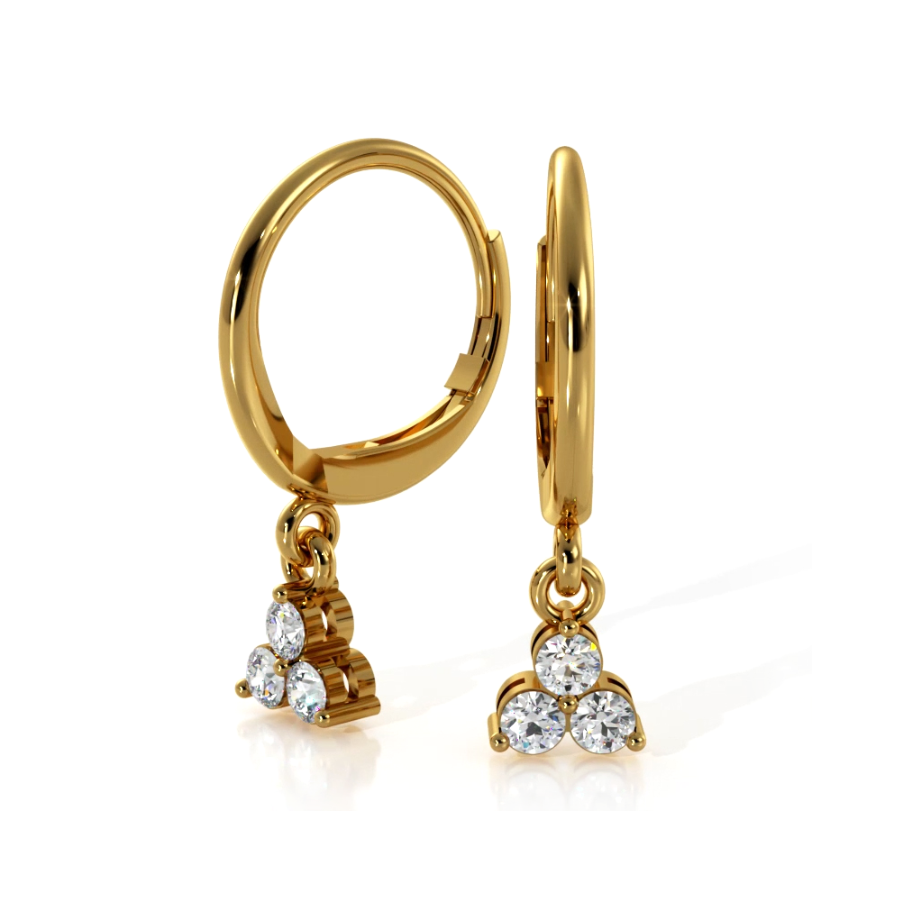 Trillium 0.70 ctw. Three Stone Dangle Round Diamond Hoop Earrings - 14K White Gold - F-G Color VS1-VS2 Clarity
