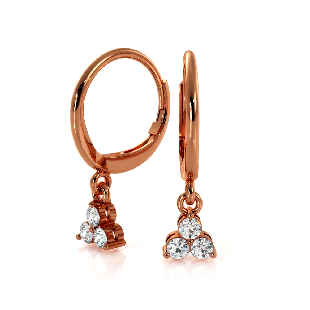 Trillium 0.70 ctw. Three Stone Dangle Round Diamond Hoop Earrings - 14K Yellow Gold - H-I Color I1-I2 Clarity