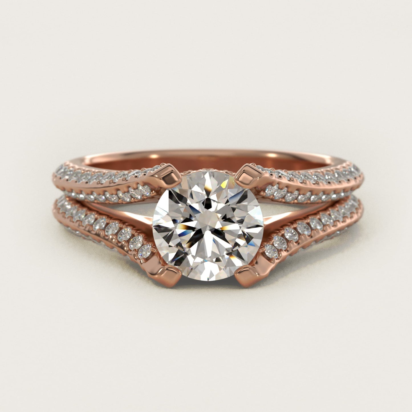 Seattle Split Shank Double Pav? Diamond Engagement Ring in 18k Rose Gold (3/4 ct. tw.) By Bella Vaughan - Round Center