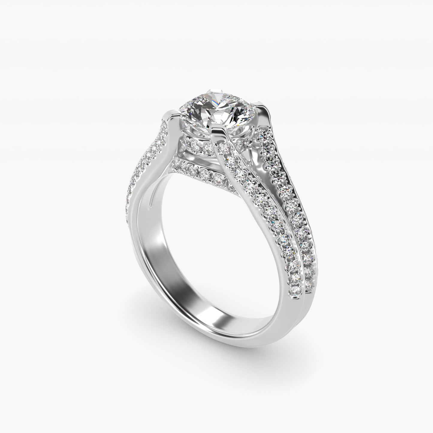 Seattle Split Shank Double PavŽ Diamond Engagement Ring in 14k White Gold (3/4 ct. tw.) By Bella Vaughan - Round Center