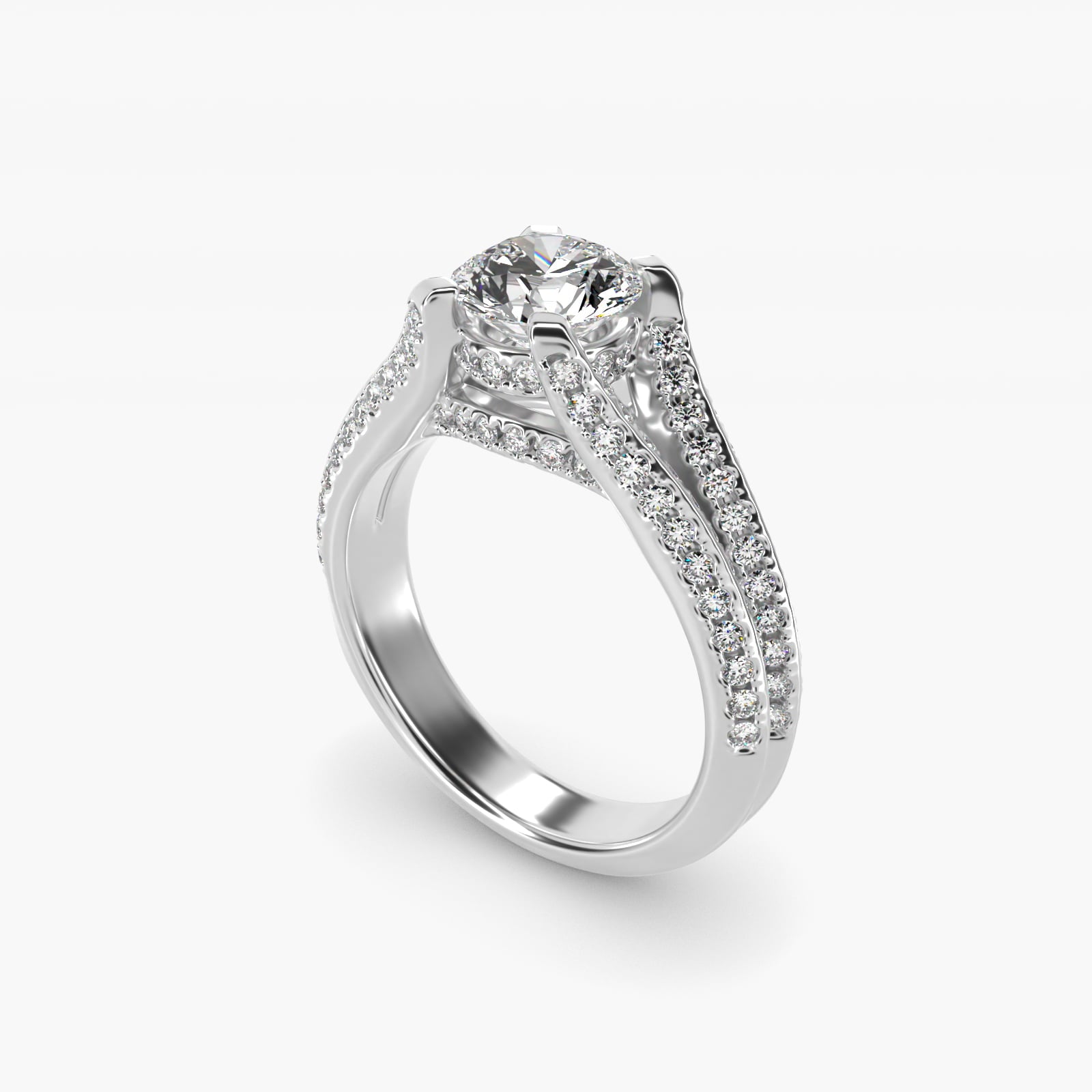 Seattle Split Shank Double PavŽ Diamond Engagement Ring in 14k White Gold (3/4 ct. tw.) By Bella Vaughan - Round Center