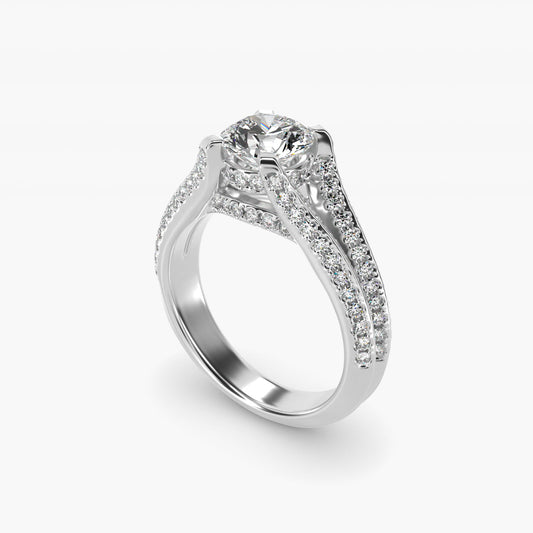 Seattle Split Shank Double Pav? Diamond Engagement Ring in 18k White Gold (3/4 ct. tw.) By Bella Vaughan - Round Center