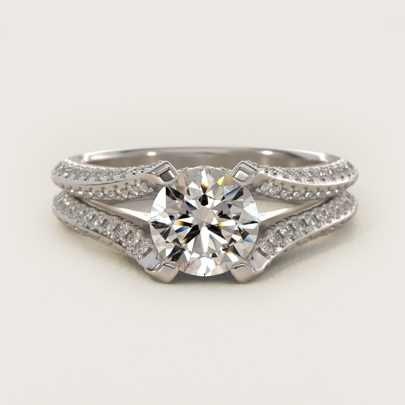 Seattle Split Shank Double Pav? Diamond Engagement Ring in 18k White Gold (3/4 ct. tw.) By Bella Vaughan - Round Center