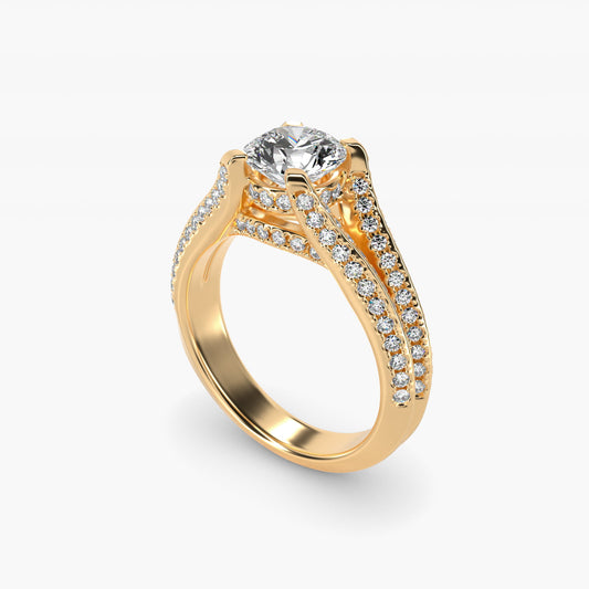 Seattle Split Shank Double PavŽ Diamond Engagement Ring in 14K Yellow Gold (3/4 ct. tw.) By Bella Vaughan - Round Center