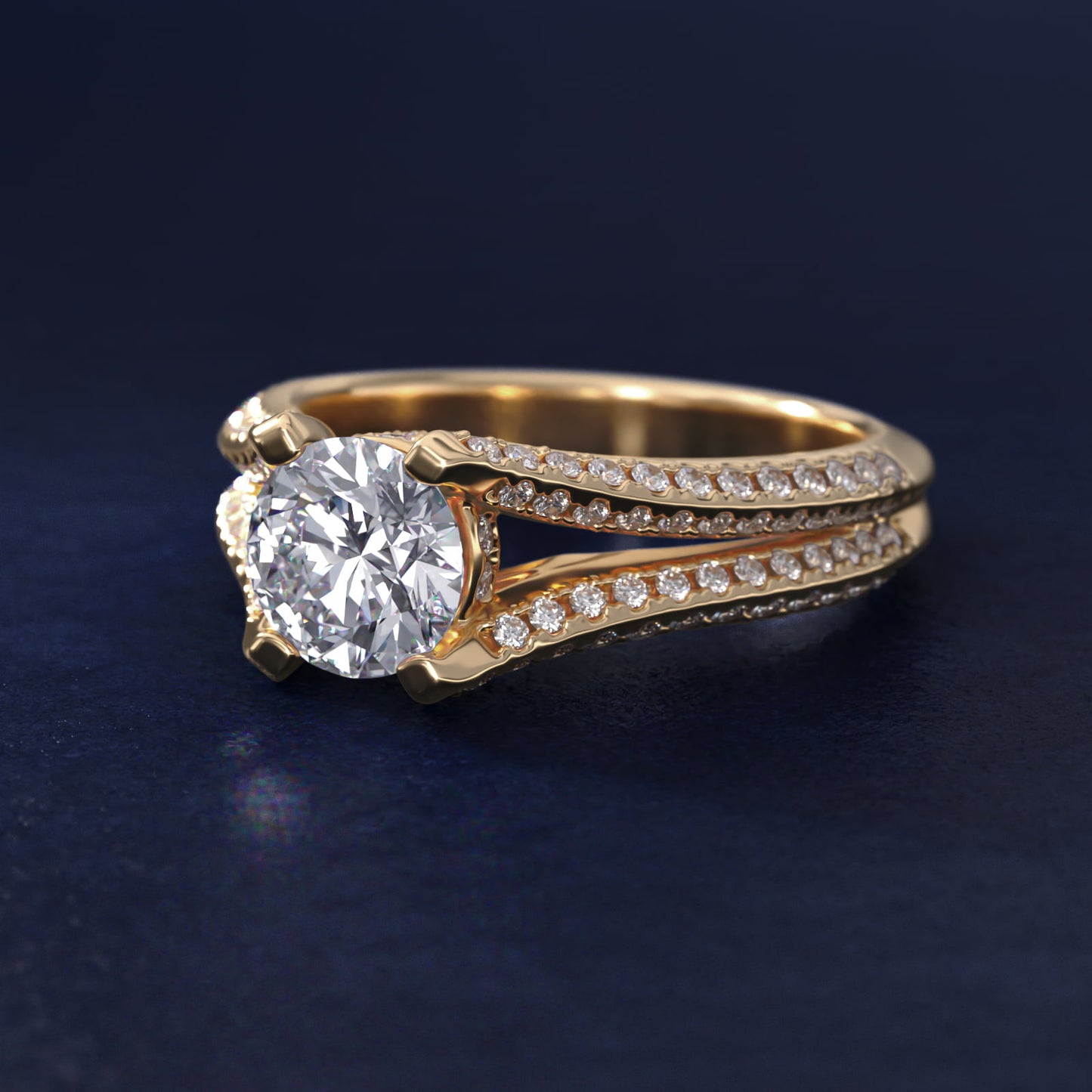 Seattle Split Shank Double PavŽ Diamond Engagement Ring in 14K Yellow Gold (3/4 ct. tw.) By Bella Vaughan - Round Center