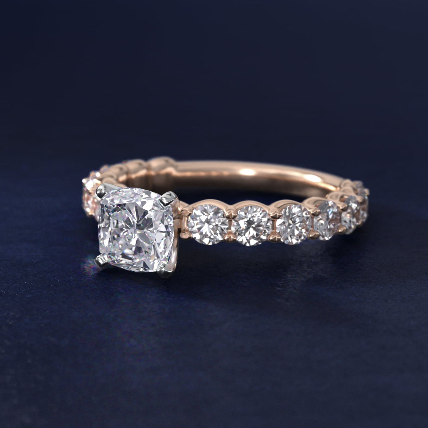 Selene Diamond Engagement Ring in 18k Rose Gold (1 1/3 ct. tw.) - Cushion Center