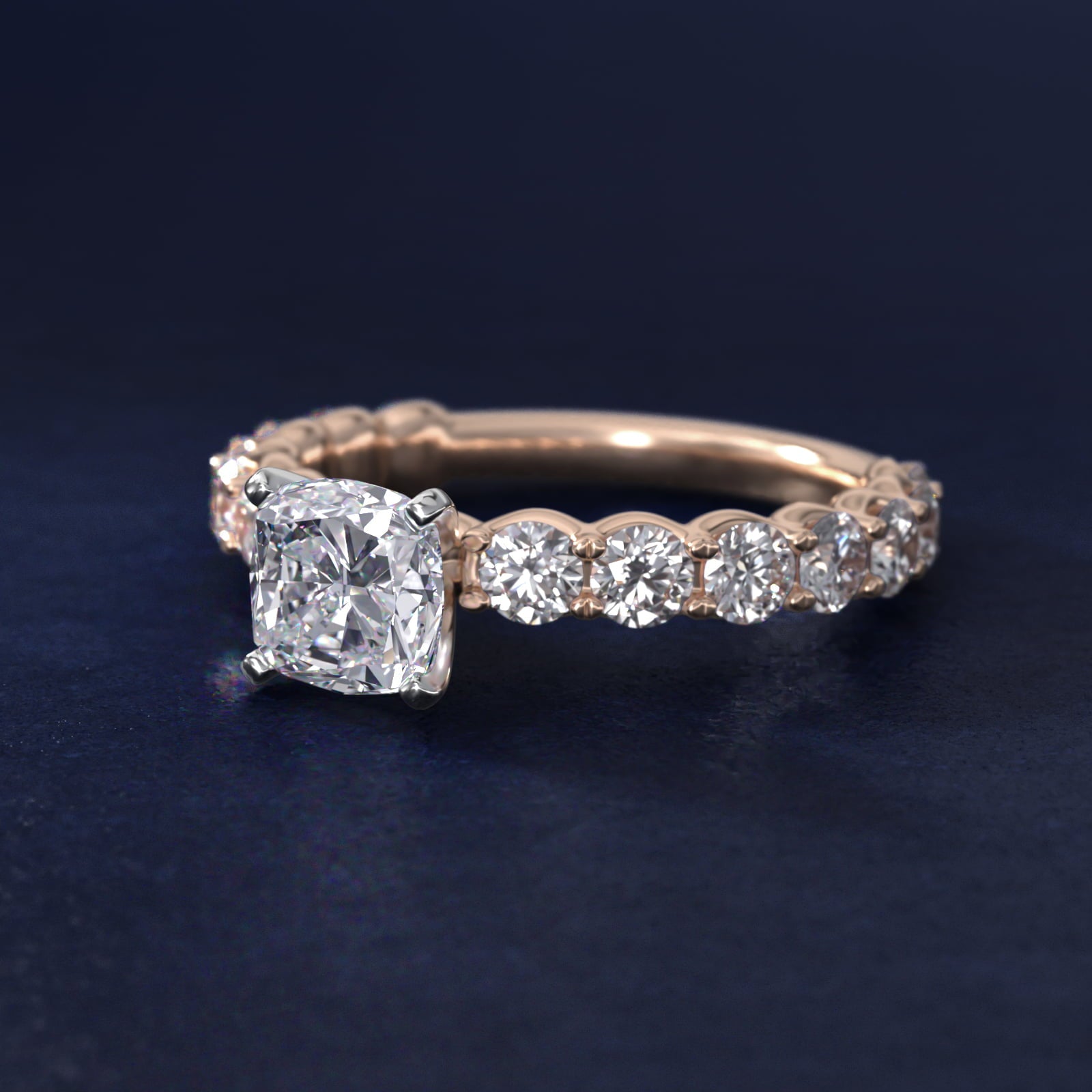 Selene Diamond Engagement Ring in 18k Rose Gold (1 1/3 ct. tw.) - Cushion Center