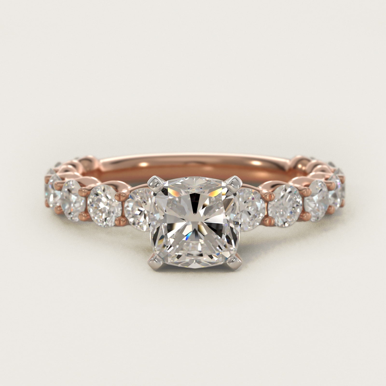 Selene Diamond Engagement Ring in 18k Rose Gold (1 1/3 ct. tw.) - Cushion Center
