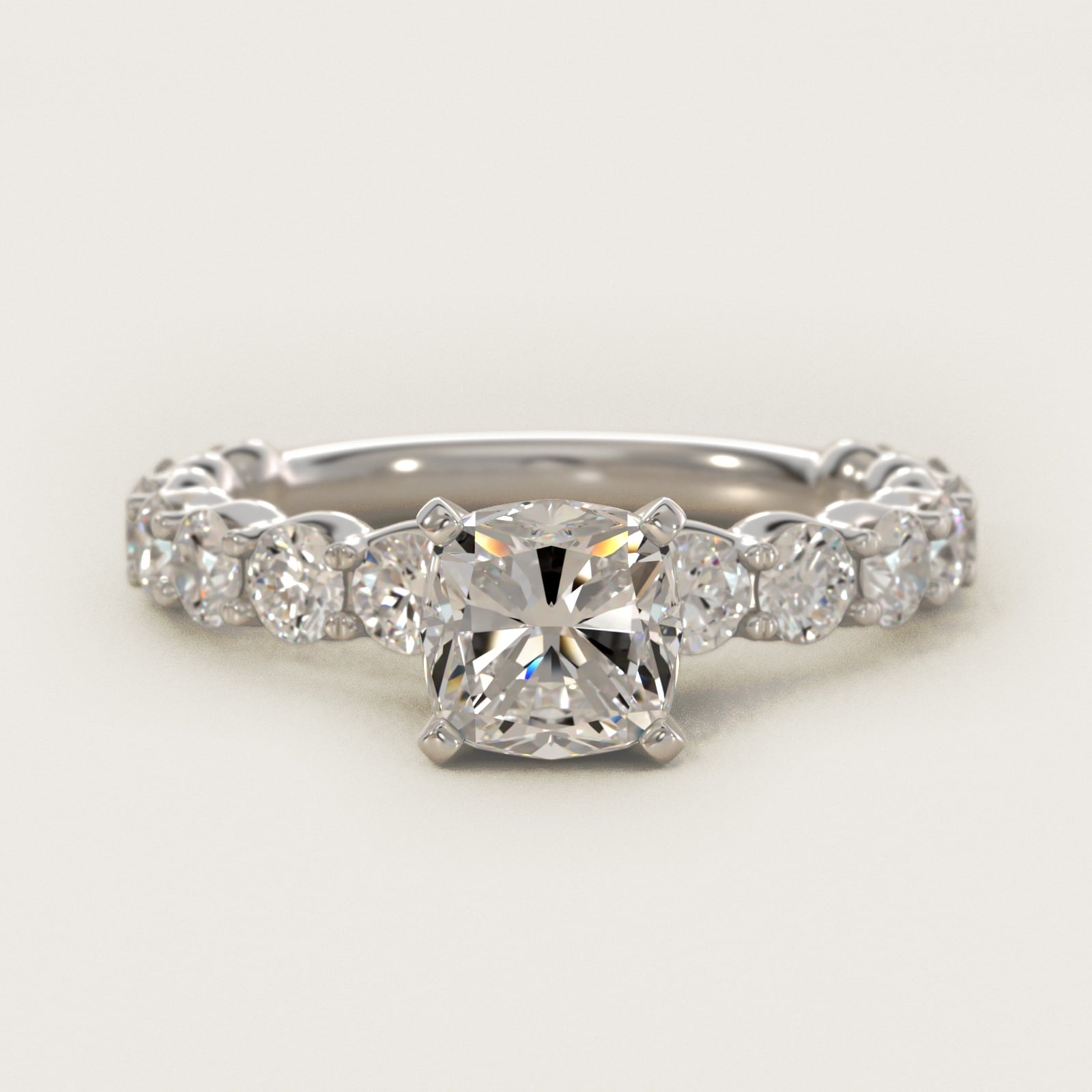 Selene Diamond Engagement Ring in 18k White Gold (1 1/3 ct. tw.) - Cushion Center