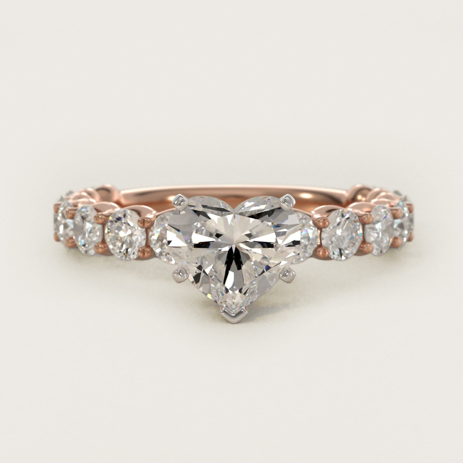 Selene Diamond Engagement Ring in 18k Rose Gold (1 1/3 ct. tw.) - Heart Center