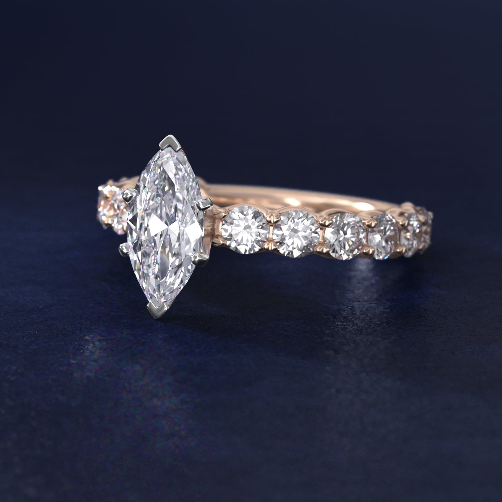 Selene Diamond Engagement Ring in 18k Rose Gold (1 1/3 ct. tw.) - Marquise Center