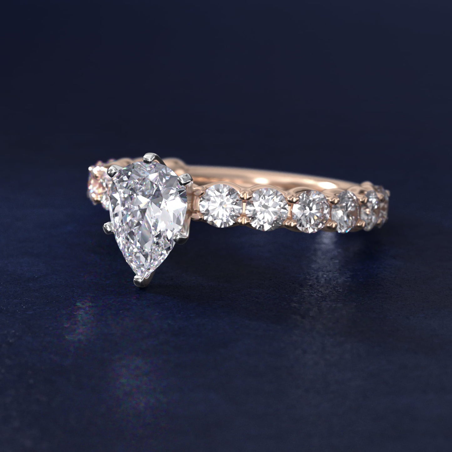 Selene Diamond Engagement Ring in 18k Rose Gold (1 1/3 ct. tw.) - Pear Center