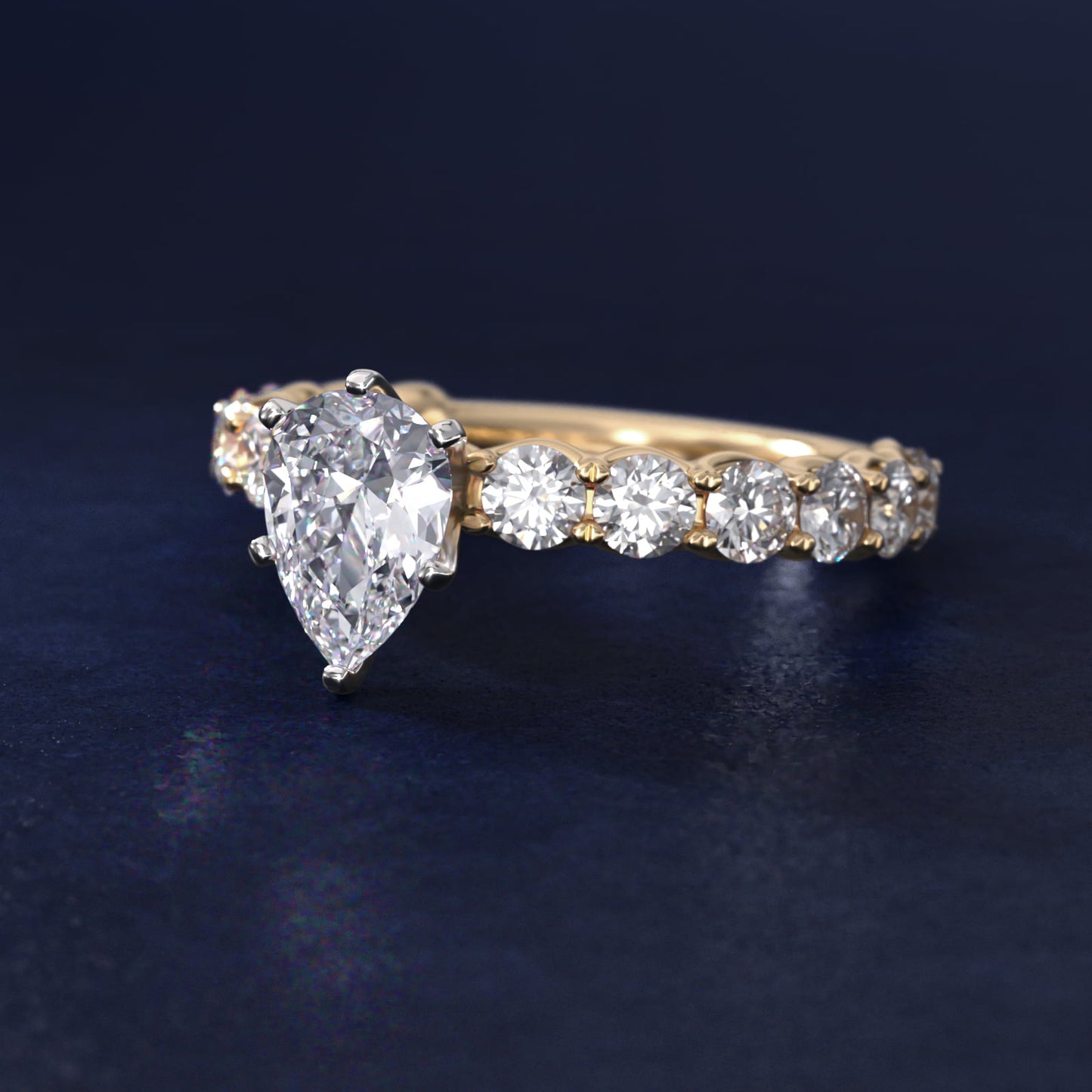 Selene Diamond Engagement Ring in 18k Yellow Gold (1 1/3 ct. tw.) - Pear Center