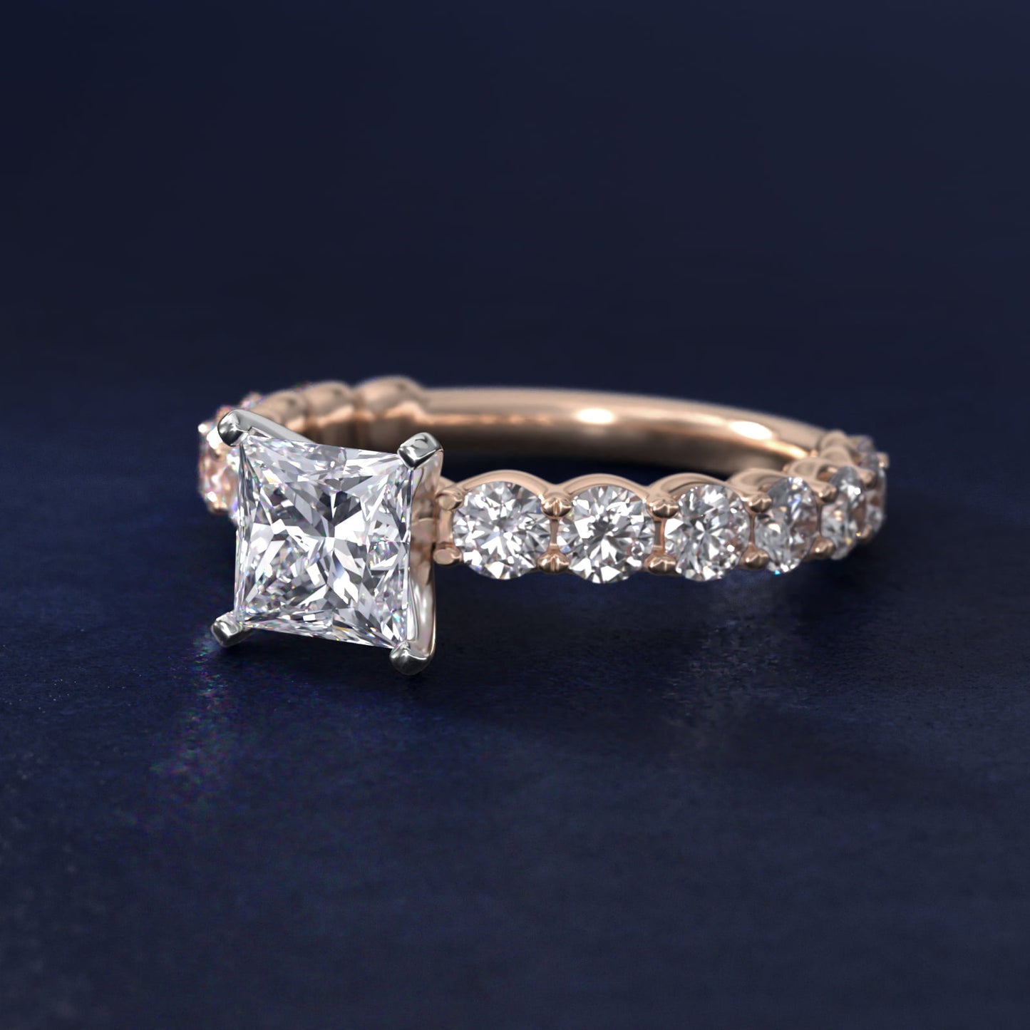 Selene Diamond Engagement Ring in 14k Rose Gold (1 1/3 ct. tw.) - Princess Center