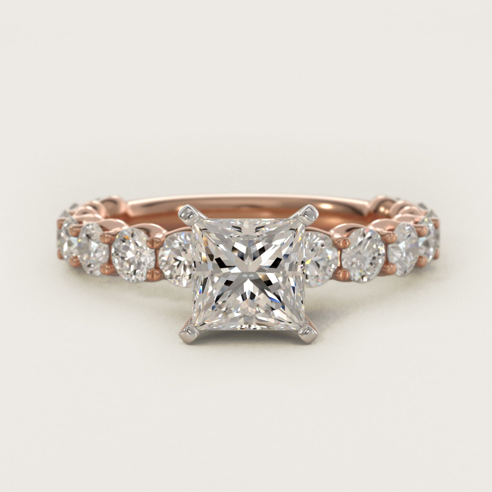 Selene Diamond Engagement Ring in 14k Rose Gold (1 1/3 ct. tw.) - Princess Center
