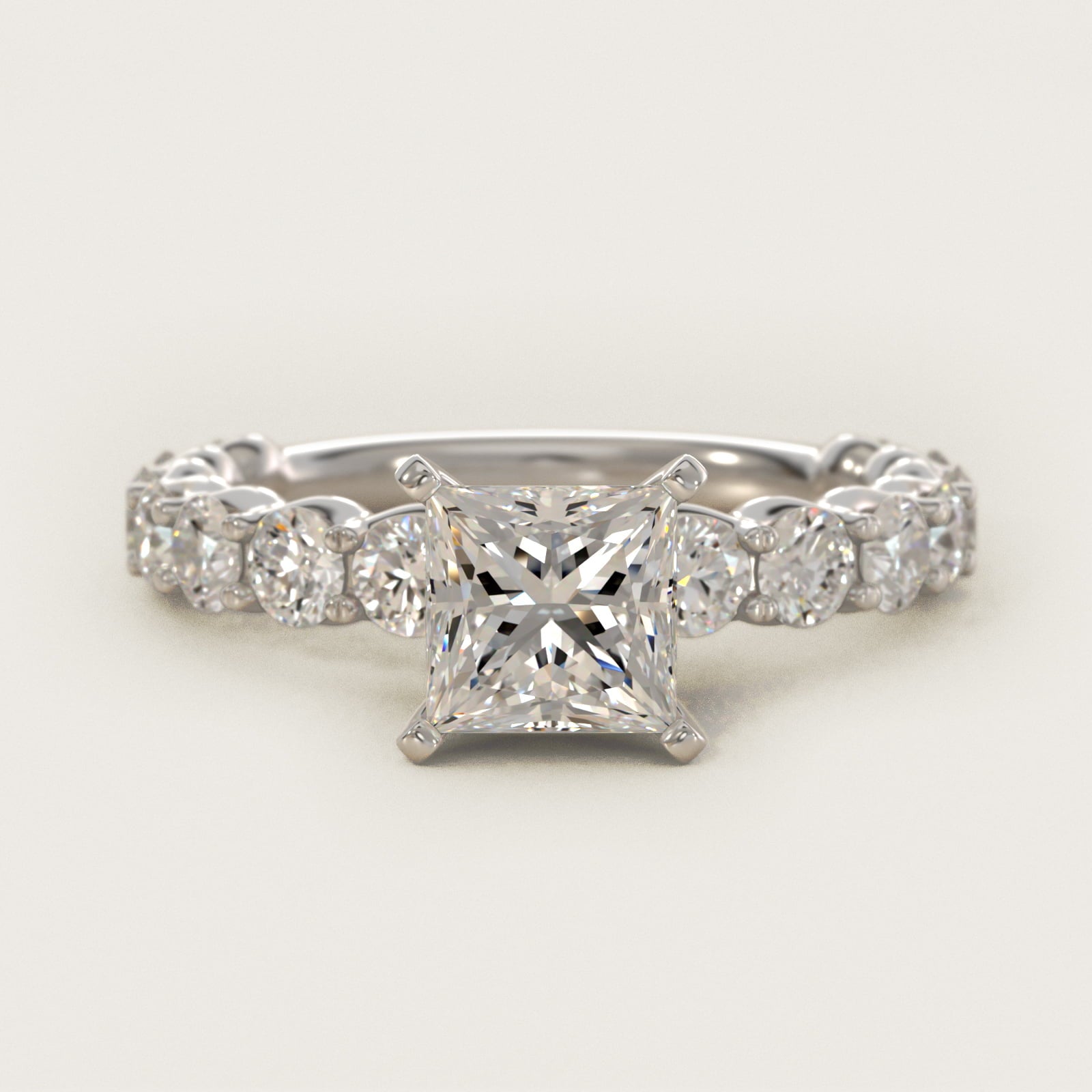 Selene Diamond Engagement Ring in 18k White Gold (1 1/3 ct. tw.) - Princess Center